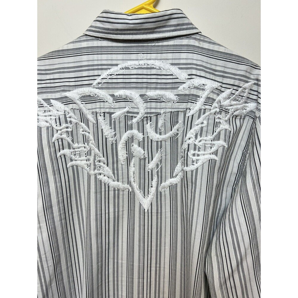 Embroidered Western Button Up Shirt Roar White w Black Grey Stripes XL Cowboy - Picture 4 of 11